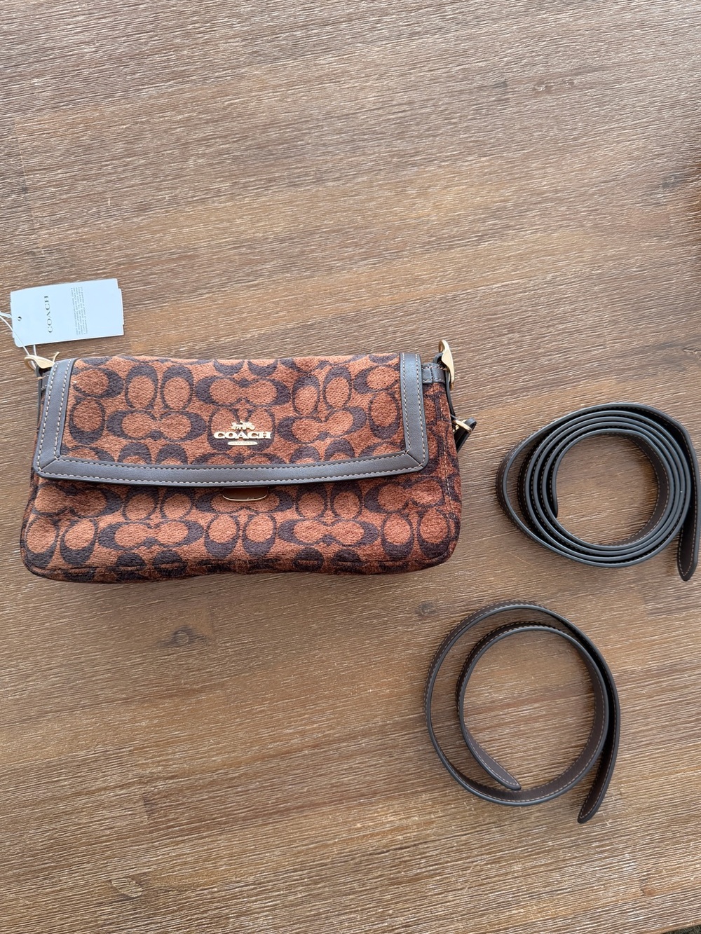 Coach Brown Signature Chenille Flap Shoulder Bag NWT